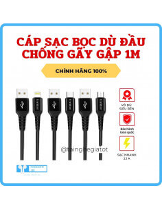 Cáp sạc bọc dù đầu chống...