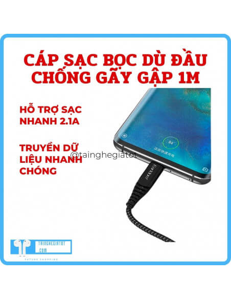 Cáp sạc bọc dù đầu chống gãy gập EC-121 dài 1M