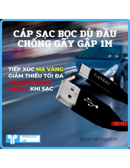 Cáp sạc bọc dù đầu chống gãy gập EC-121 dài 1M