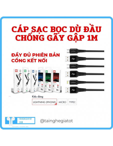 Cáp sạc bọc dù đầu chống gãy gập EC-121 dài 1M