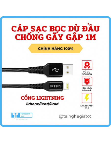 Cáp sạc bọc dù đầu chống gãy gập EC-121 dài 1M