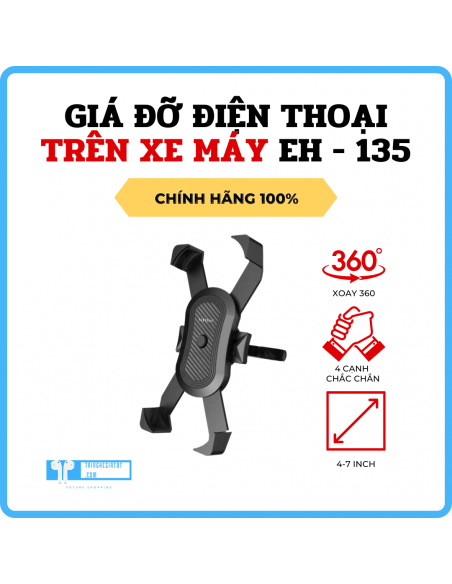 Kẹp Điện Thoại ĐỆM SILICON Trên Xe Đạp Xe Máy EH – 135 - NHỰA ABS, XOAY 360 ĐỘ, HỖ TRỢ TỚI KÍCH THƯỚC 6.8INCH Giới thiệ