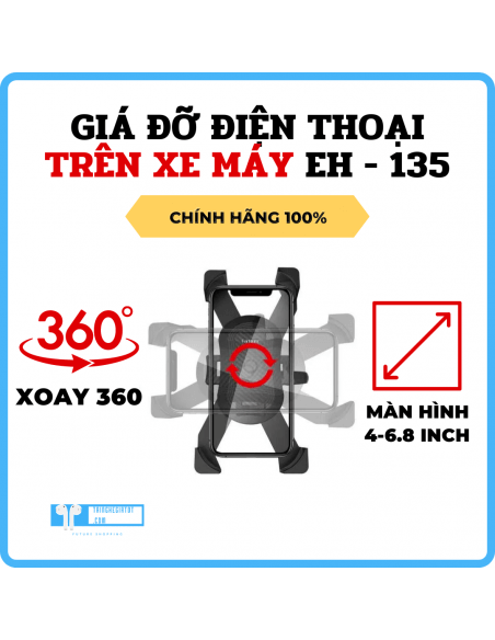 Kẹp Điện Thoại ĐỆM SILICON Trên Xe Đạp Xe Máy EH – 135 - NHỰA ABS, XOAY 360 ĐỘ, HỖ TRỢ TỚI KÍCH THƯỚC 6.8INCH Giới thiệ