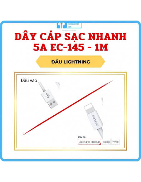 Dây Cáp Sạc 5A Dài 1M EC-145 hỗ trợ sạc nhanh 5A, truyền tải dữ liệu 480mb/s, bọc vải dù siêu bền