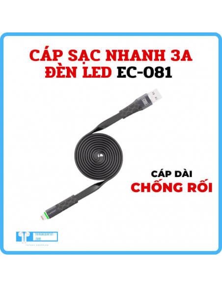 Cáp sạc nhanh 1m/2m cao cấp EARLDOM EC-081 3.0A có đèn báo LED, chống đứt gãy, nhựa cao cấp
