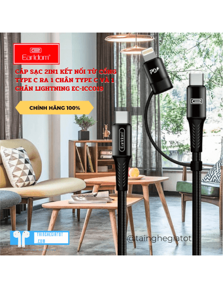 Cáp Sạc 2in1 Kết Nối Từ Cổng Type C Ra 1 Chân Type C và 1 Chân Lightning EC-ICC019