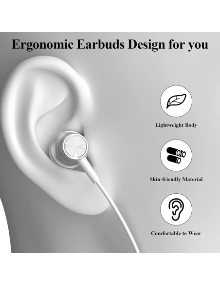 3.5mm Wired Headphones for Chromebook Laptop School Earbuds with Mic White