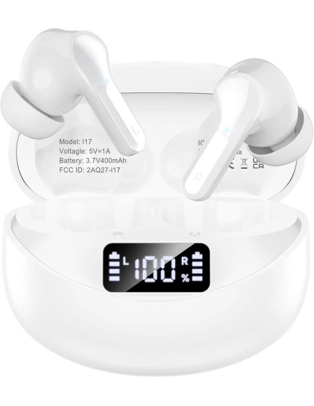 Wireless Earbuds, Bluetooth 5.4 Headphones HIFI Stereo/Crystal clear, White