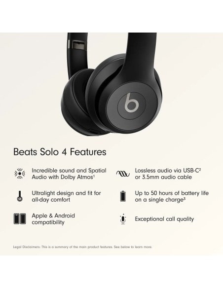 Beats Solo 4 Matte Black – Tai nghe Bluetooth on-ear pin 50 giờ, nhẹ và âm thanh cân bằng