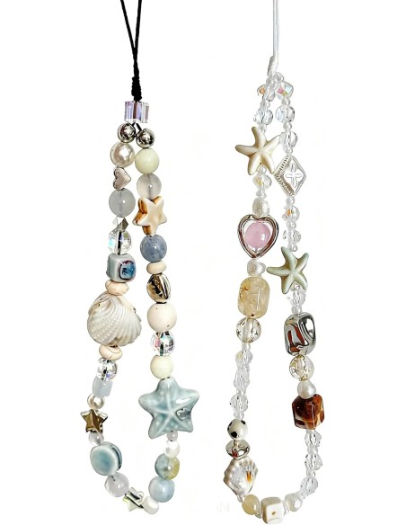 2-Pack Pearl Beaded Phone Wrist Straps with Seashell Charms | Tai Nghe Giá Tốt