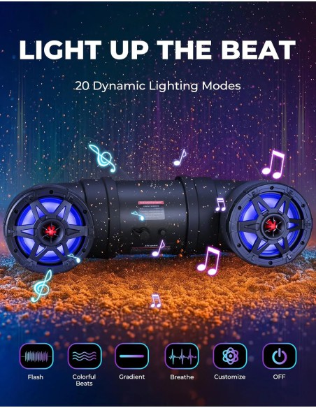 KEMIMOTO ATV Speaker 6.5 Inch Loa Bluetooth 5.3 RGB Cho ATV UTV
