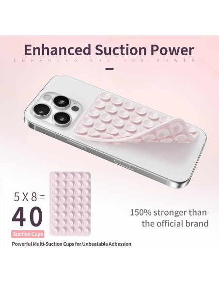 Mnyatr Double-Sided Suction Cup Phone Mount 2-Pack, Clear & Light Pink