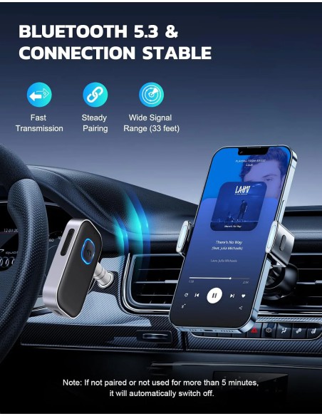 COMSOON Bluetooth Receiver J25 with 3.5mm AUX, Bluetooth 5.0, Hands-Free Calls