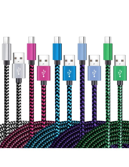 Teeind USB-C Cable 6ft 5-Pack, 3A Charging, Durable Nylon Braided Cord