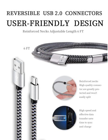 Teeind USB-C Cable 6ft 5-Pack, 3A...