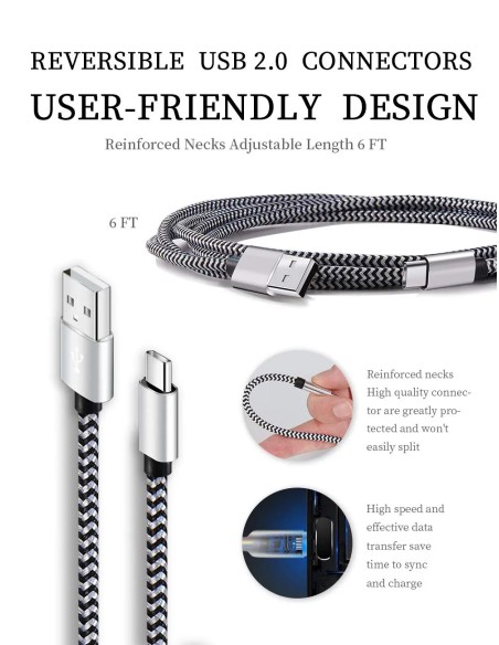 Teeind USB-C Cable 6ft 5-Pack, 3A Charging, Durable Nylon Braided Cord