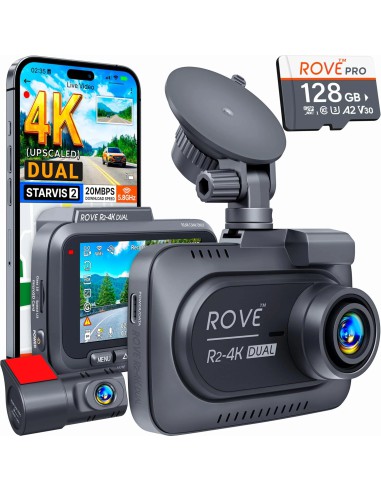 ROVE R2-4K Dual Front Rear Dash Cam, STARVIS 2, Free 128GB Card