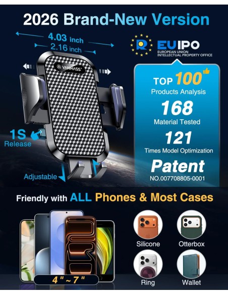 VANMASS B08DKHHTFX Car Phone Holder, Strong Suction Cup, Dashboard & Vent Mount