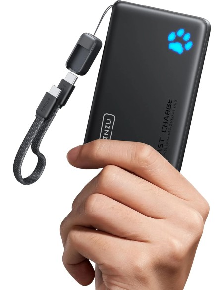 INIU 10000mAh 45W Fast-Charging Power Bank with Detachable USB-C Cable