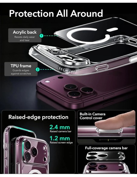ESR Classic Hybrid Case for iPhone 17/18 Pro, Clear, MagSafe
