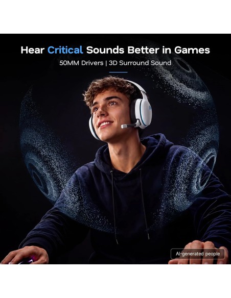 AOC ACG3506 Wireless Gaming Headset, 2.4GHz, Bluetooth 6.0, 45-Hour Battery, White