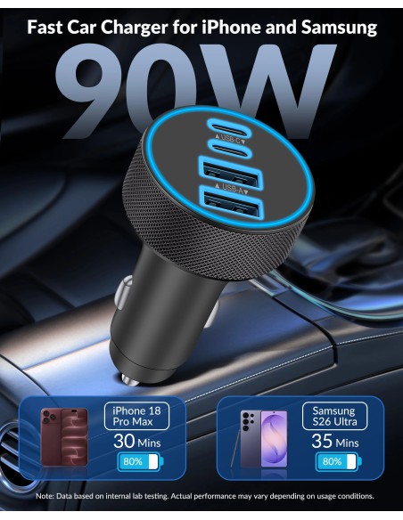 USB C Car Charger 90W, Sạc Ô Tô 4 Cổng PD/QC Sạc Nhanh