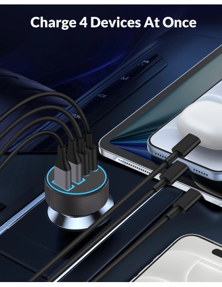 USB C Car Charger 90W, 4-Port PD/QC Fast Charging Adapter