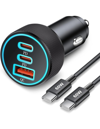 67W 3-Port USB-C USB-A Car Charger with PD QC Fast Charging