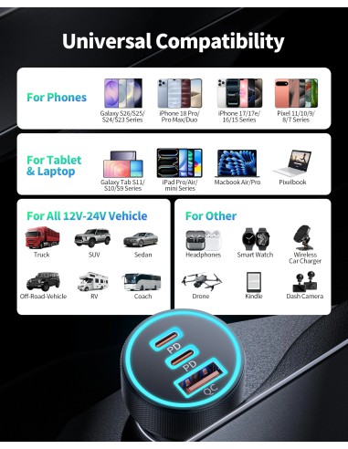 67W 3-Port USB-C USB-A Car Charger...