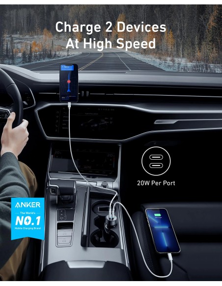 Anker 40W PowerDrive III Duo 2-Port USB-C Car Charger PowerIQ 3.0