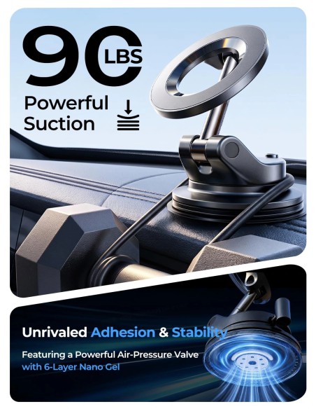 LISEN MagSafe Car Phone Mount with 3800gf Magnet and Vacuum Base