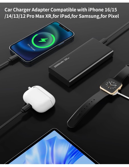 BERTHALESS Retractable Car Charger 4-in-1 with USB-C and USB-A