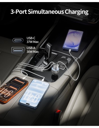 67W USB-C Car Charger with 3 Ports,...