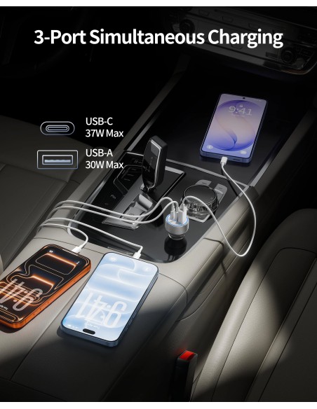 Bộ Sạc Ô Tô USB-C 67W 3 Cổng PD/QC Kèm Cáp 1m