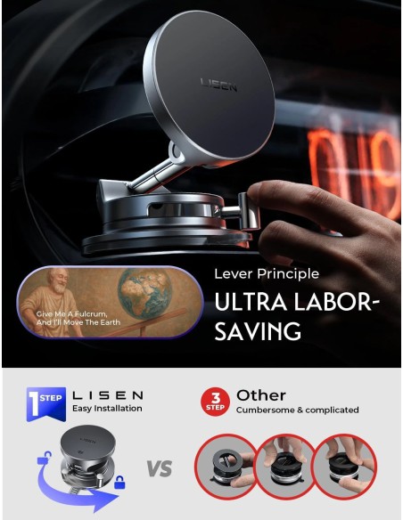 LISEN 15W MagSafe Car Mount Charger, Magnetic Wireless Phone Holder
