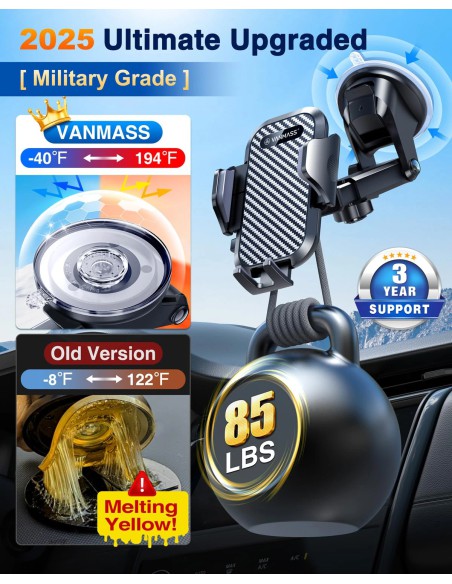 VANMASS Car Phone Holder 2026 with Strong Suction and Adjustable Clip