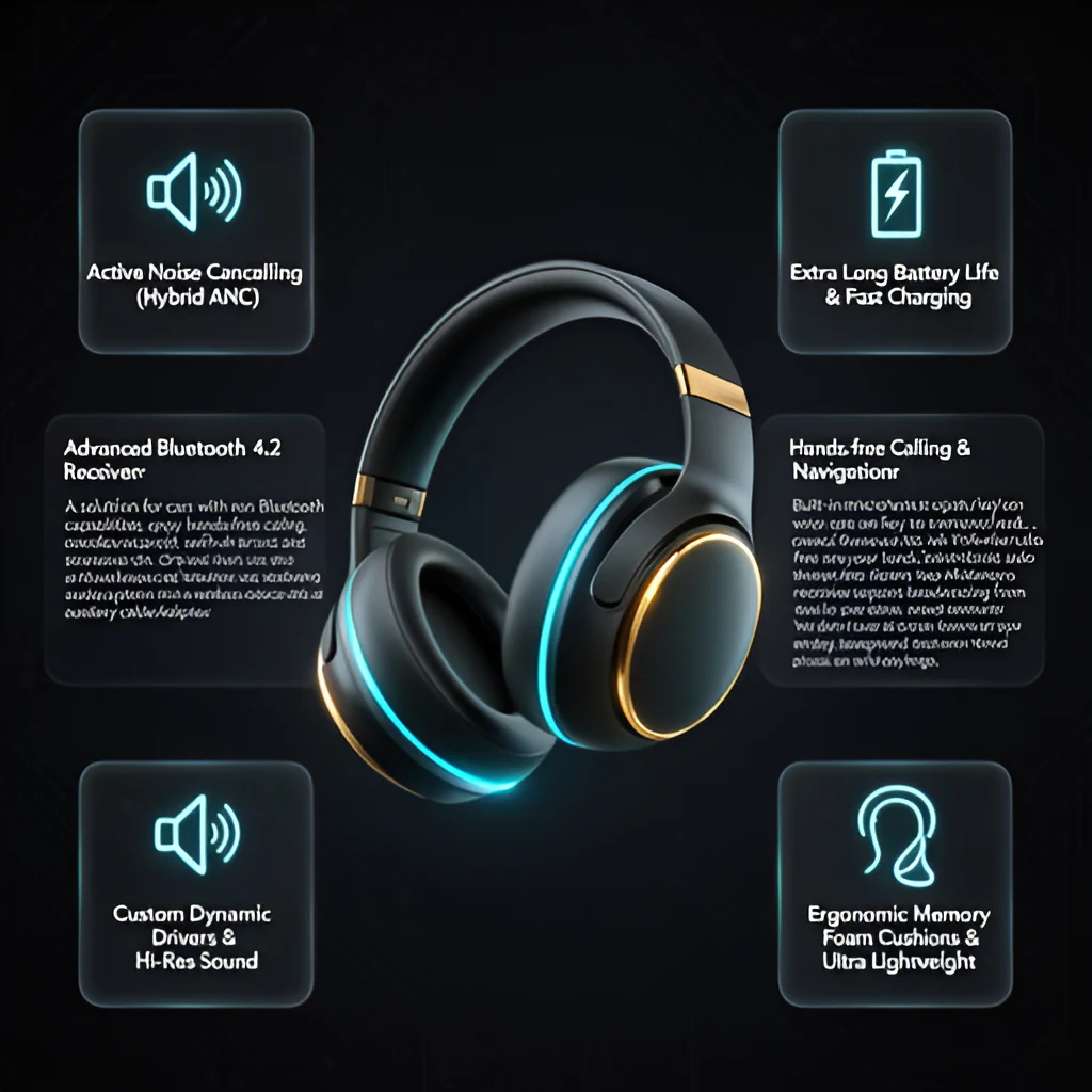 Infographic tổng quan thông số và tính năng Bluetooth AUX Adapter B0BZ7DKXDG Bluetooth 4.2, Đàm Thoại Rảnh Tay