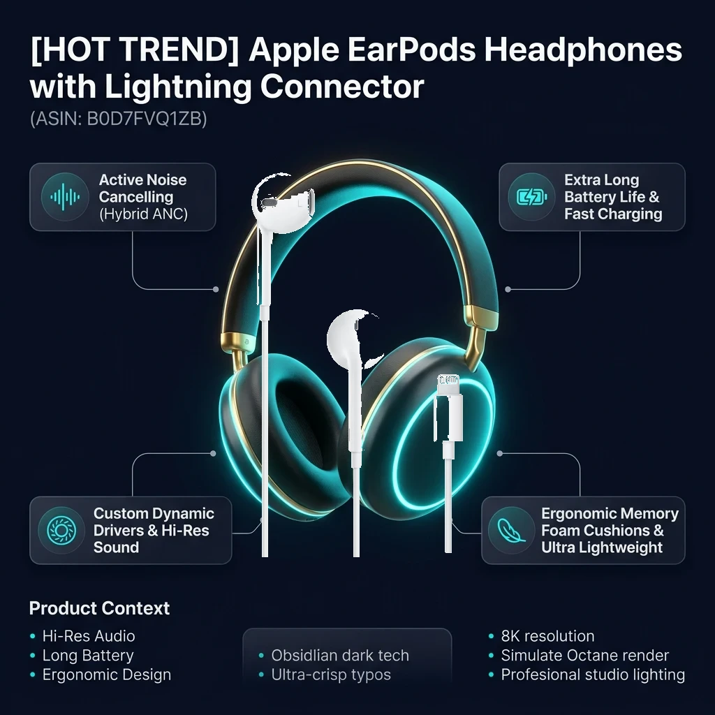 Infographic tổng quan thông số và tính năng Apple EarPods Headphones with Lightning Connector – Tai nghe có dây chính hãng