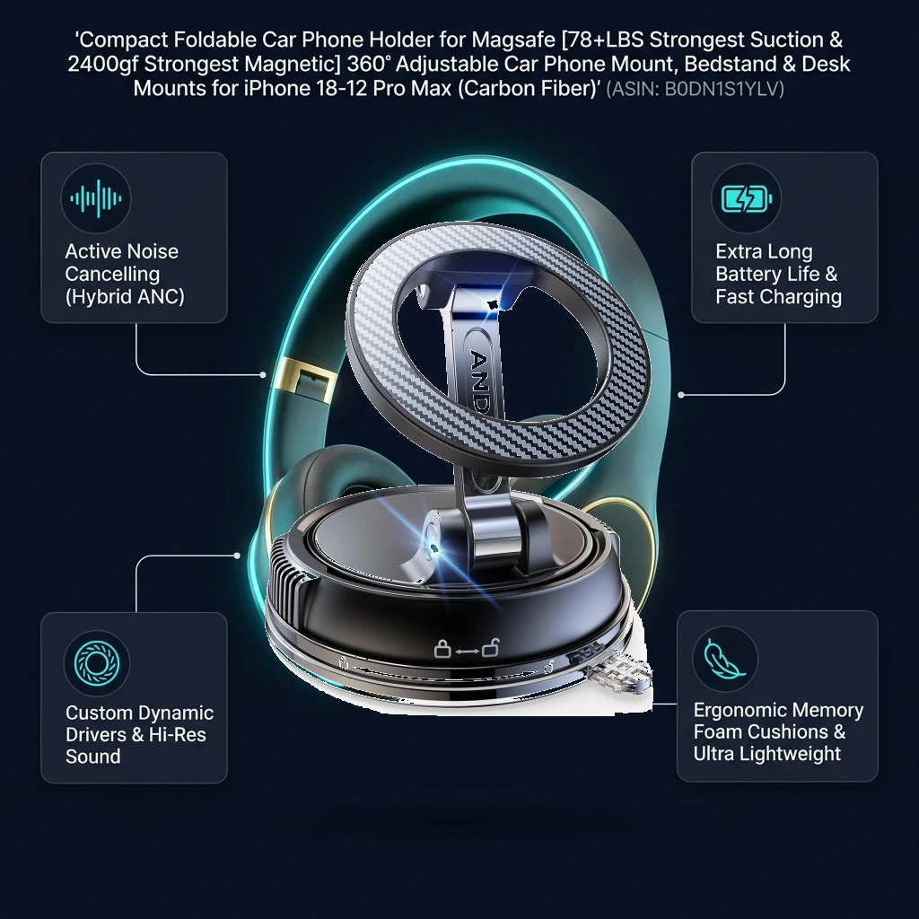 Infographic tổng quan thông số và tính năng Compact Foldable Car Phone Holder for Magsafe Giá Đỡ Điện Thoại Ô Tô Tai Nghe Giá Tốt