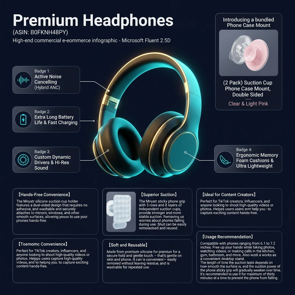 Infographic tổng quan thông số và tính năng Mnyatr Giá Đỡ Điện Thoại Hít Kép 2 Cái, Silicone Trong Suốt & Hồng Nhạt